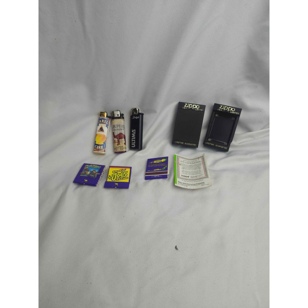 Vintage Camel Cigarette Lighter Matchbook Lot Smokin Joes Zippo Boxes Scripto